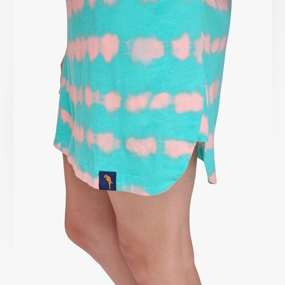 Beachy jersey cotton Dress Turquoise peach drawstring waist XL pockets Casual - Picture 5 of 15